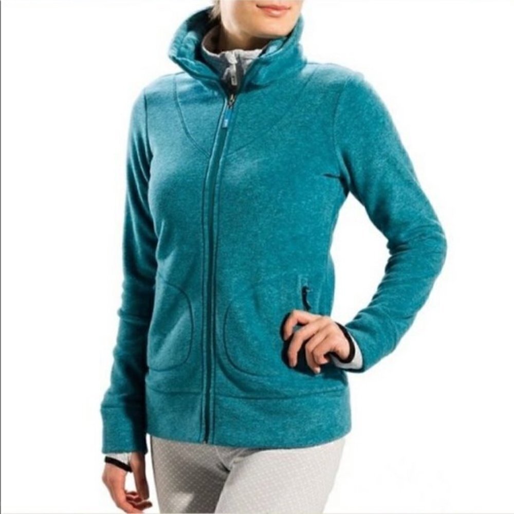Lole Women's Size Small‎ Tradition Cardigan Teal Black Marl Full Zip Pockets
